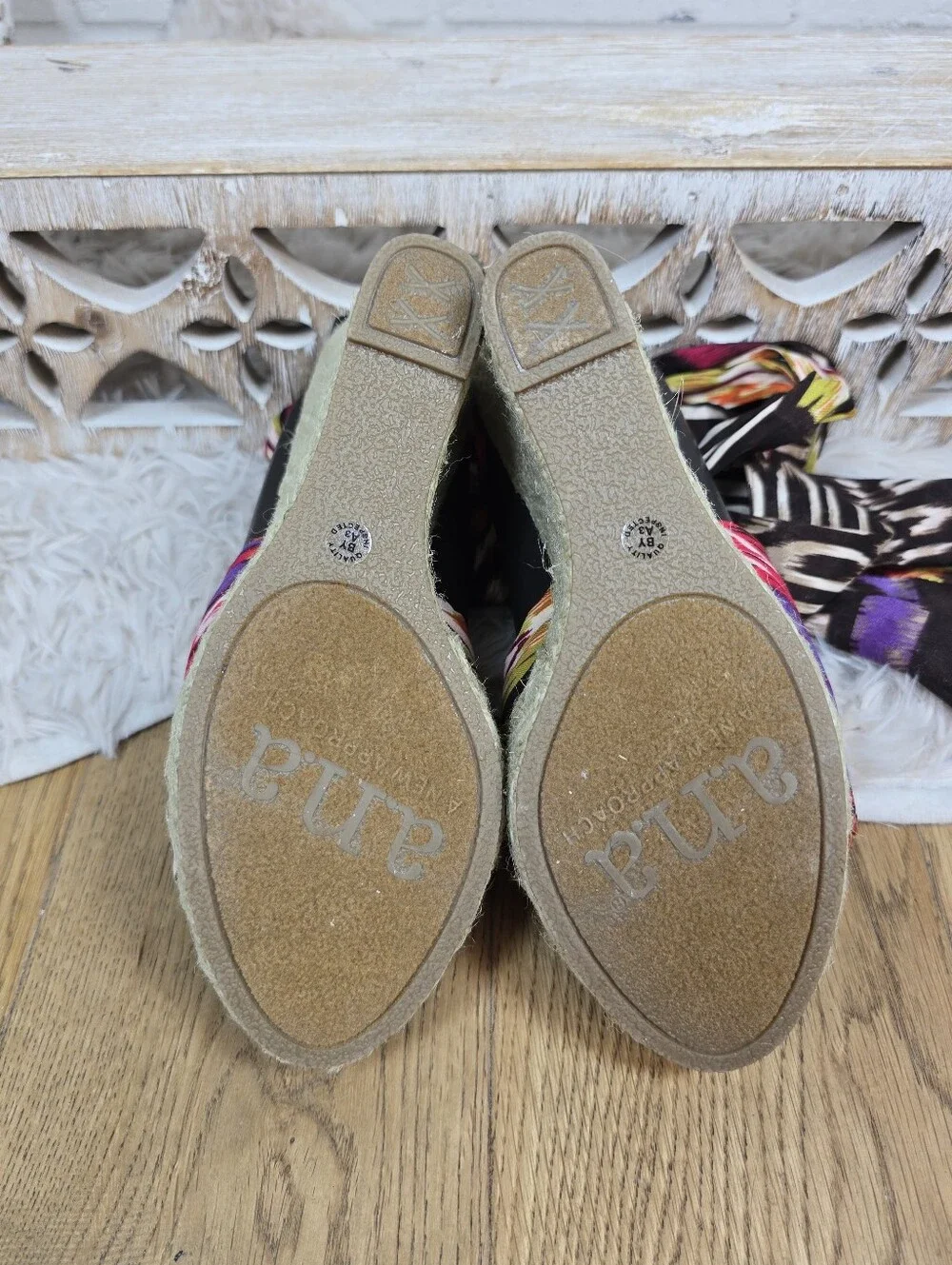a.n.a Wedge Espadrille Sandals with Multicolor Scarf Strap Size 6.5